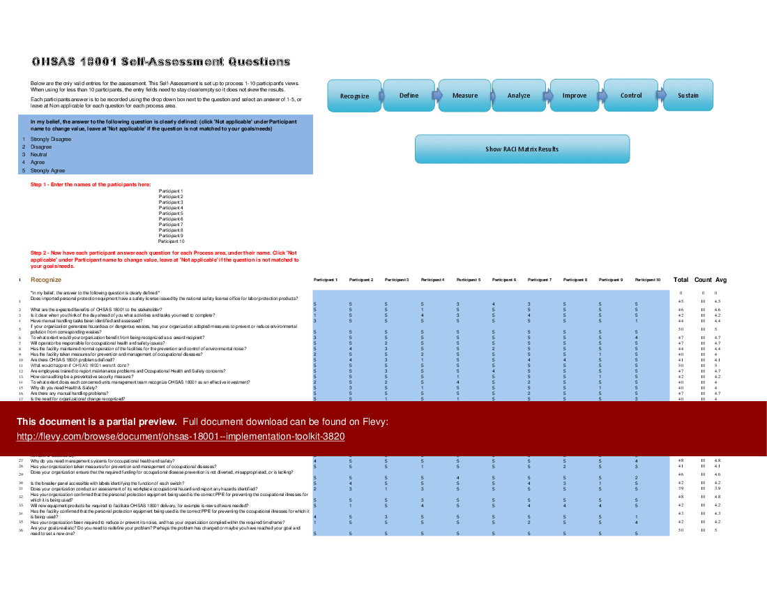 OHSAS 18001 - Implementation Toolkit (Excel workbook (XLSX)) Preview Image