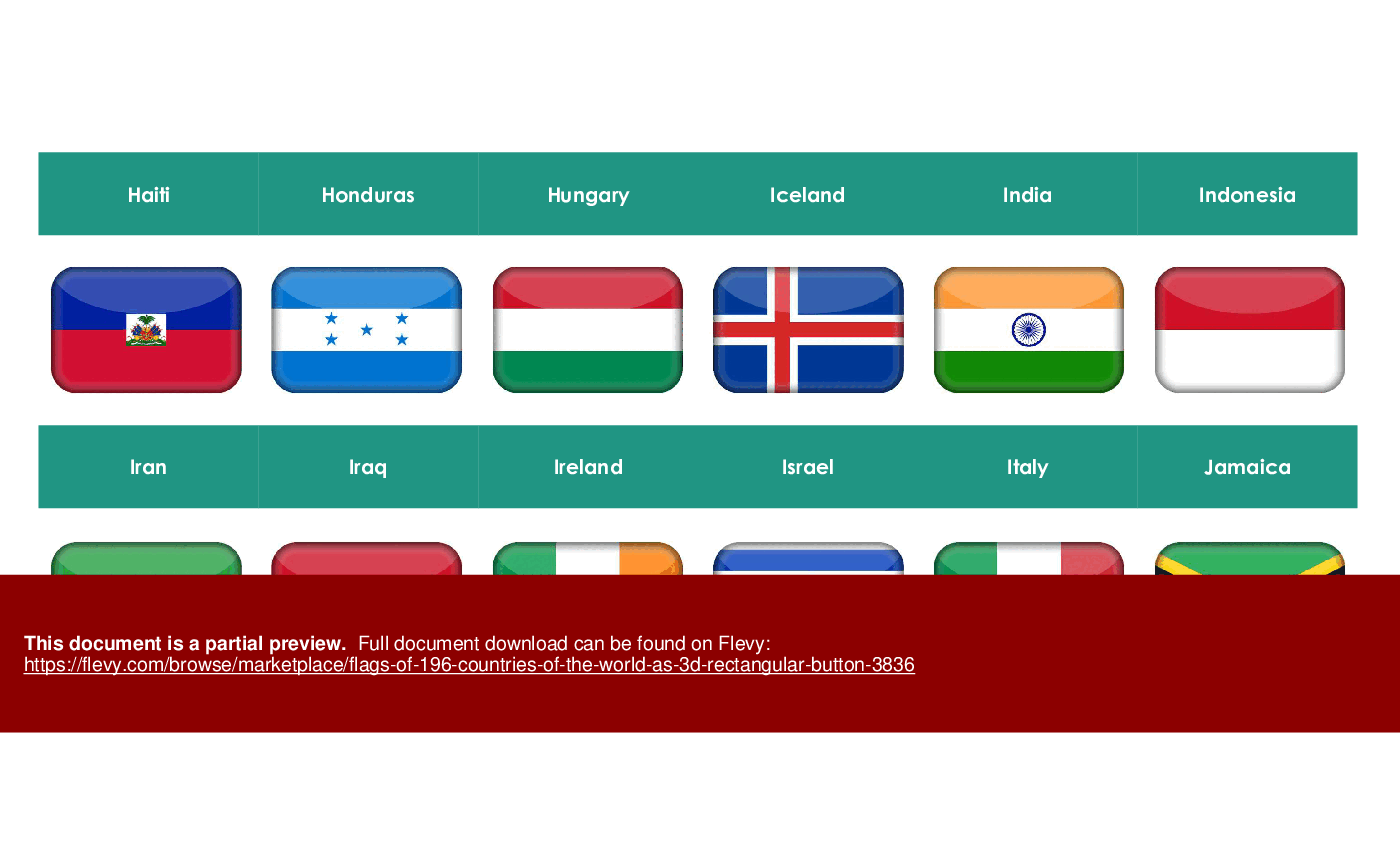 This is a partial preview of Flags of 196 Countries of the World as 3D Rectangular Button (17-slide PowerPoint presentation (PPTX)). Full document is 17 slides. 