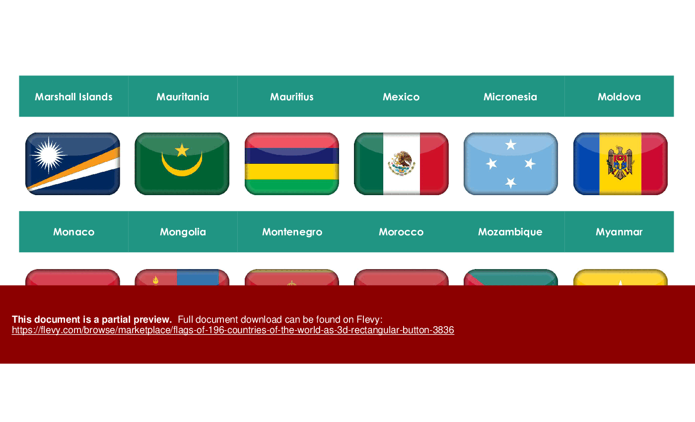 Flags of 196 Countries of the World as 3D Rectangular Button (17-slide PPT PowerPoint presentation (PPTX)) Preview Image