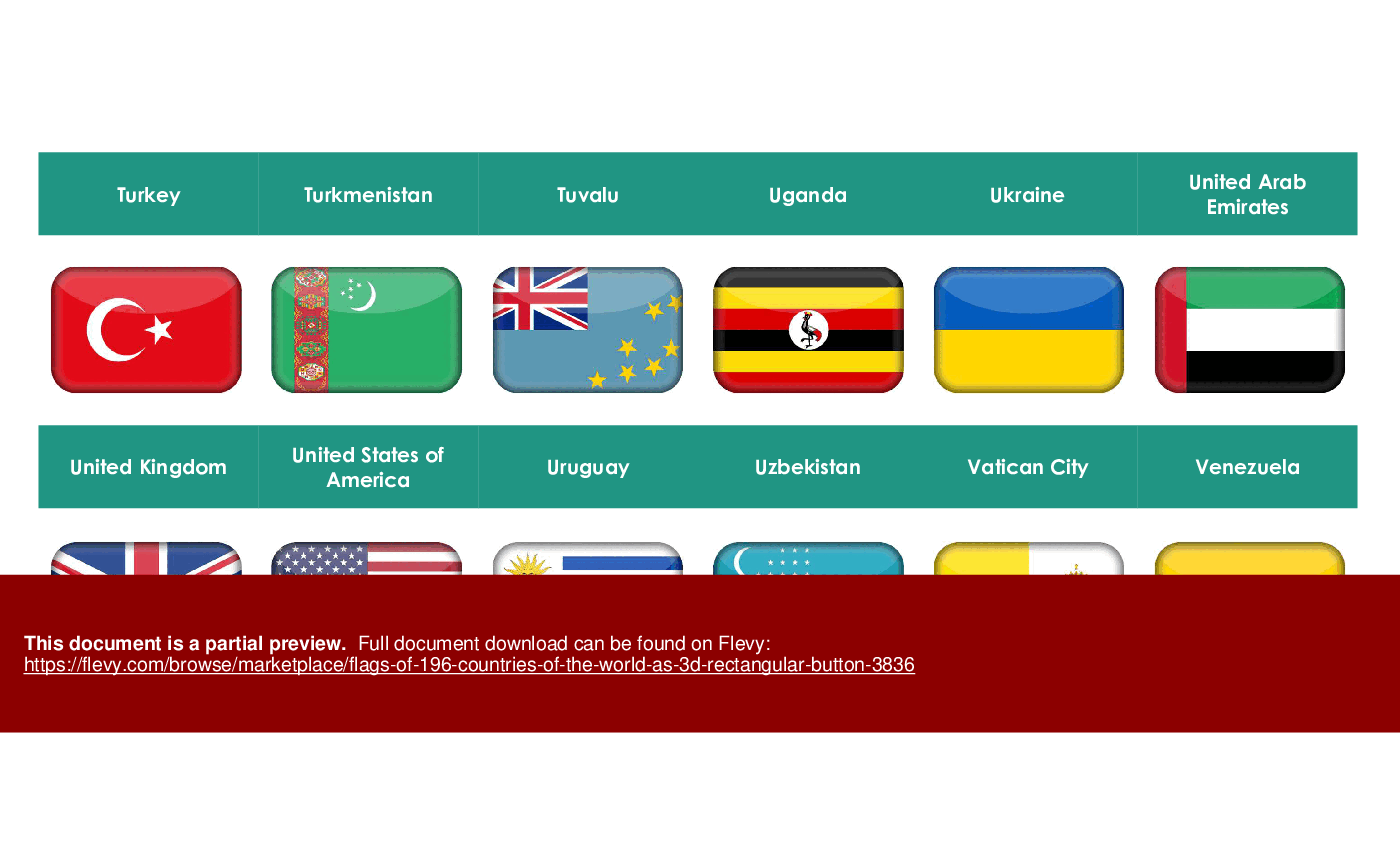 Flags of 196 Countries of the World as 3D Rectangular Button (17-slide PPT PowerPoint presentation (PPTX)) Preview Image
