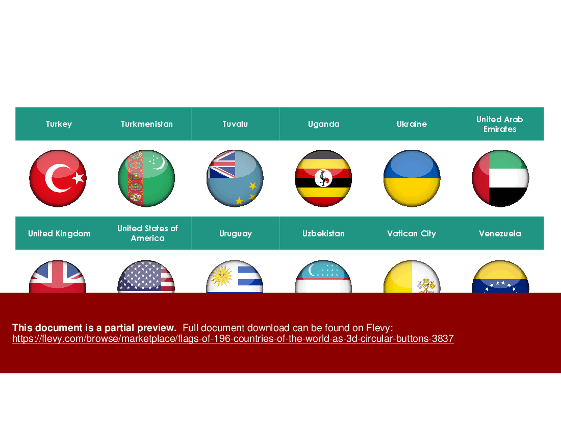 Flags of 196 Countries of the World as 3D Circular Buttons (17-slide PPT PowerPoint presentation (PPTX)) Preview Image