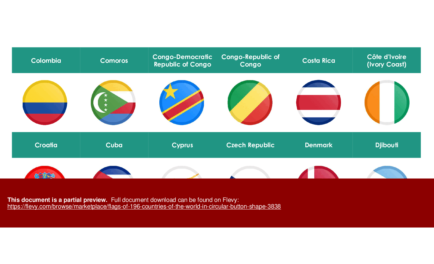 Flags of 196 Countries of the World in Circular Button Shape (17-slide PPT PowerPoint presentation (PPTX)) Preview Image