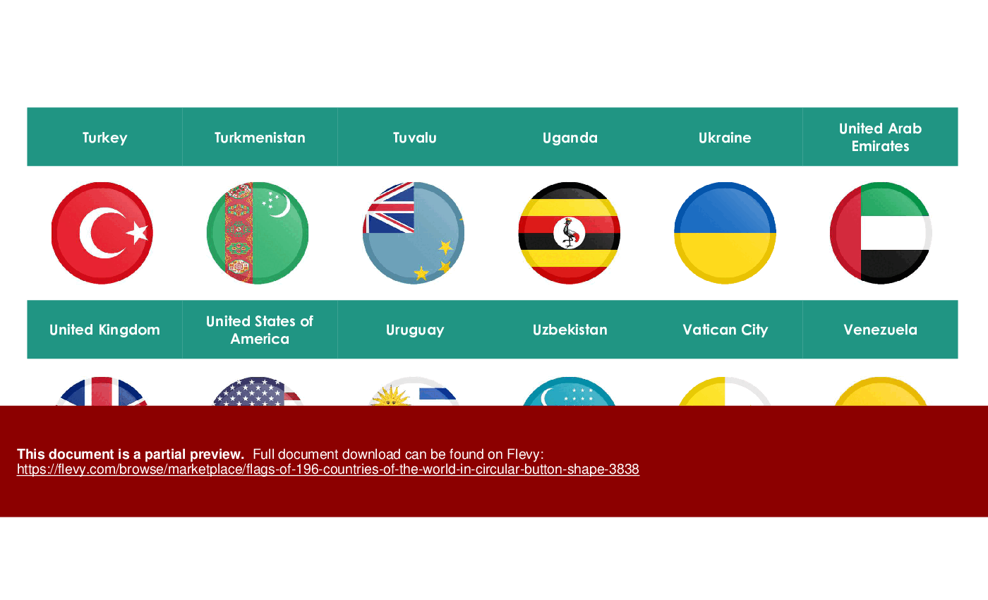 Flags of 196 Countries of the World in Circular Button Shape (17-slide PPT PowerPoint presentation (PPTX)) Preview Image