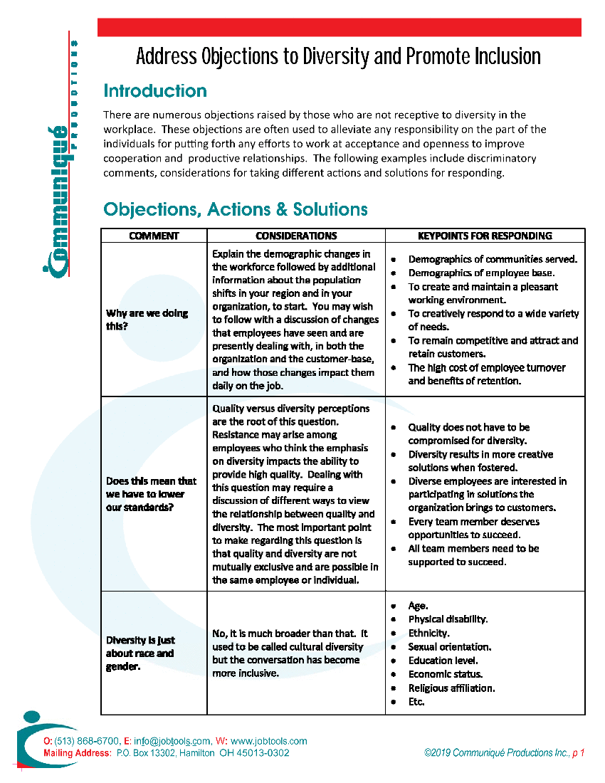 Recruiting, Selection & Retention: Address Objections to Diversity & Promote Inclusion (10-page PDF document) Preview Image