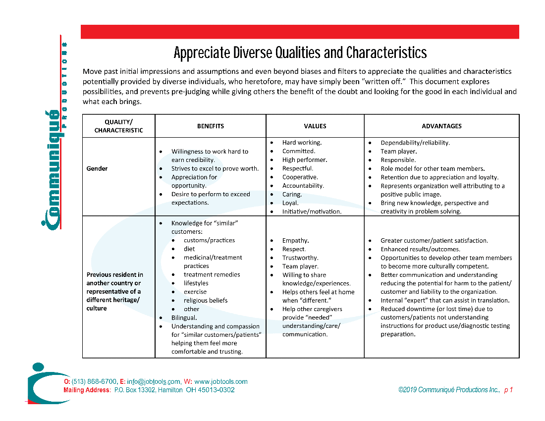 Recruiting, Selection & Retention: Diverse Qualities & Characteristics (3-page PDF document) Preview Image