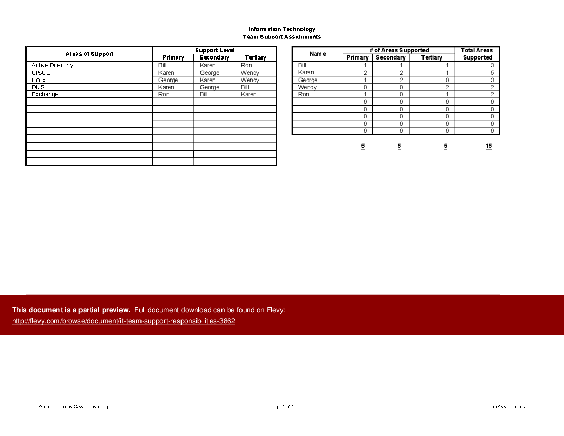 IT Team Support Responsibilities (Excel template (XLSX)) Preview Image