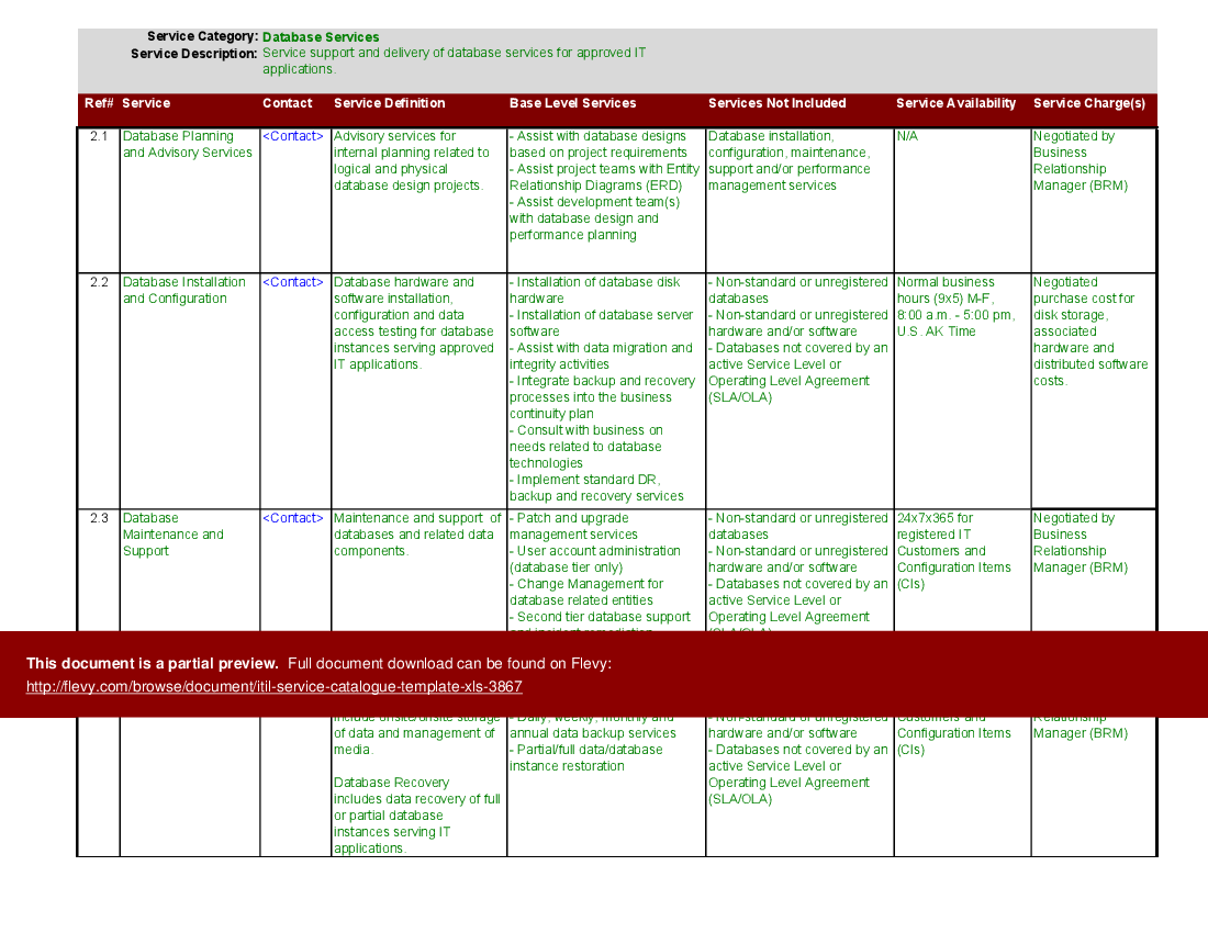 IT Service Catalogue Template (Excel template (XLS)) Preview Image