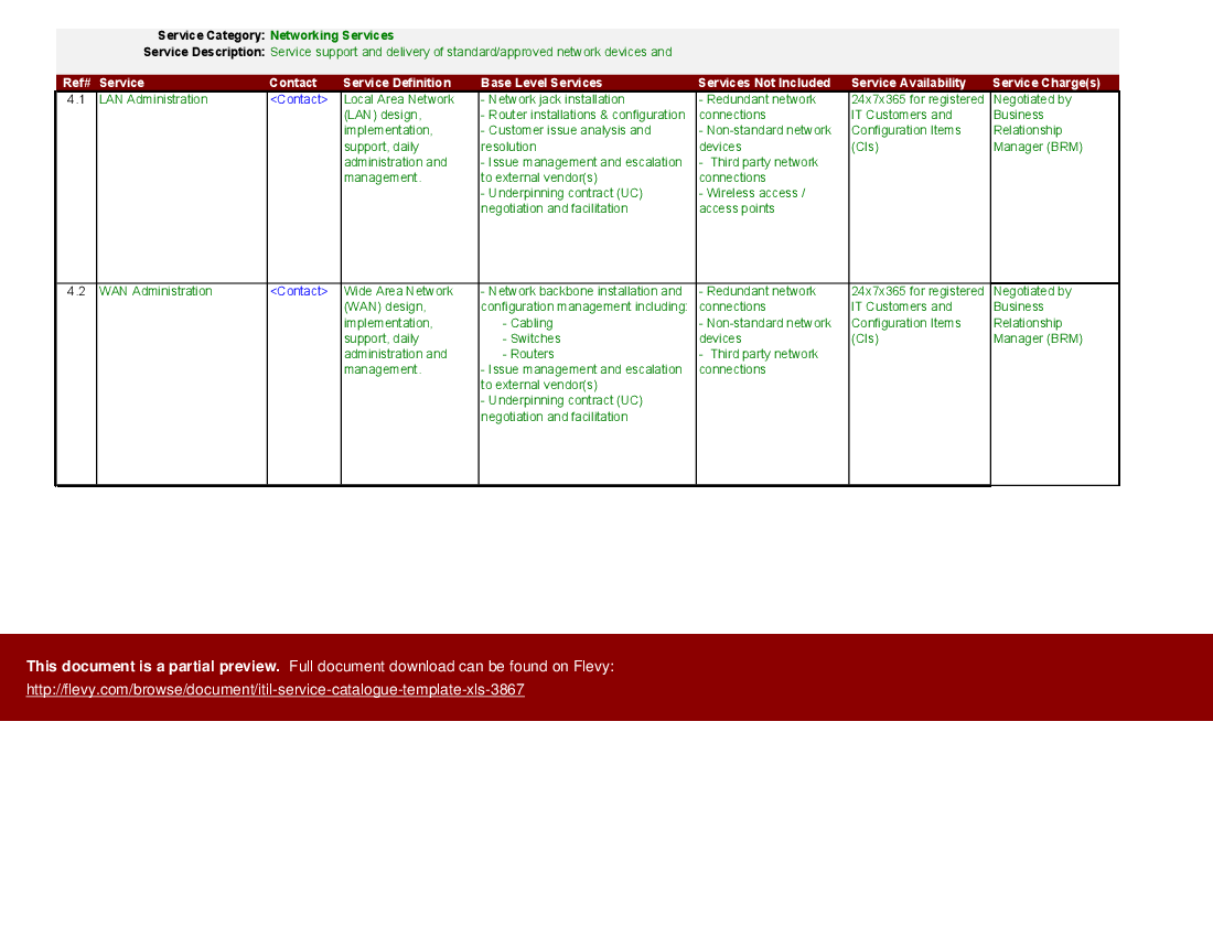 IT Service Catalogue Template (Excel template (XLS)) Preview Image