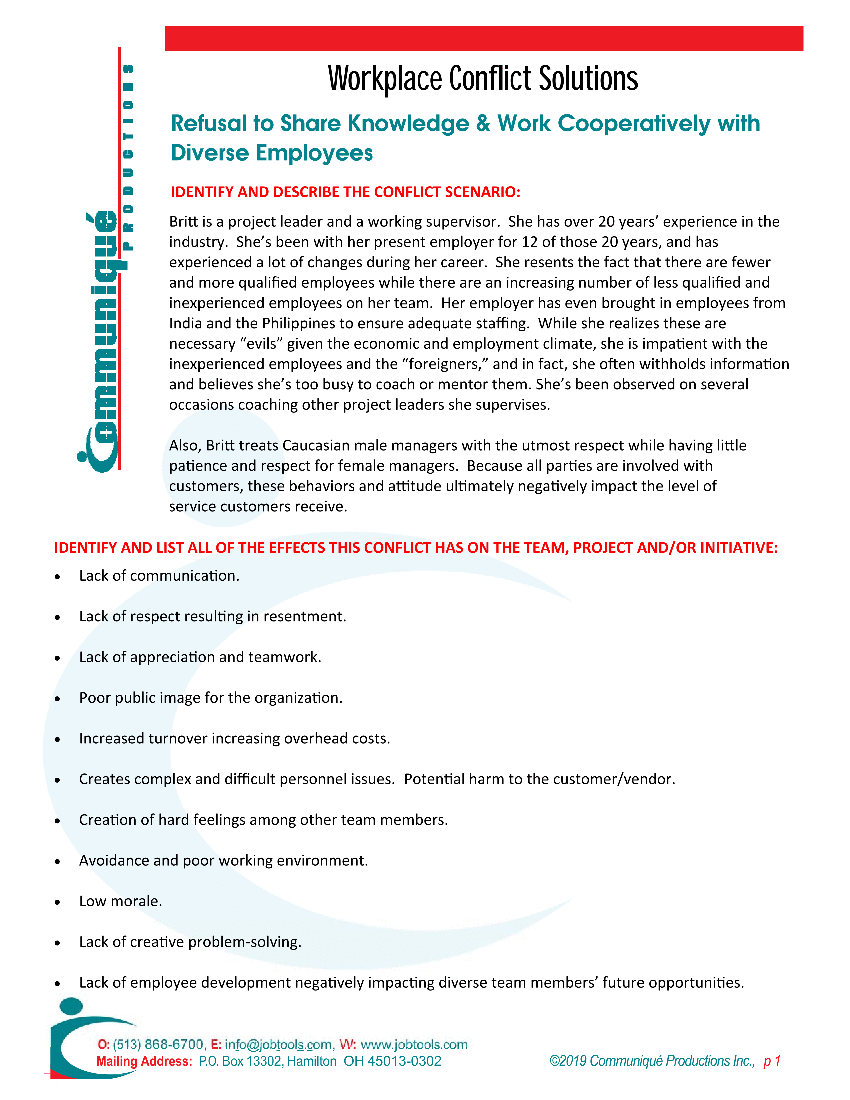 Resolving Workplace Conflicts: Employee Relations - Refusal to Work with Diverse Employees (4-page PDF document) Preview Image