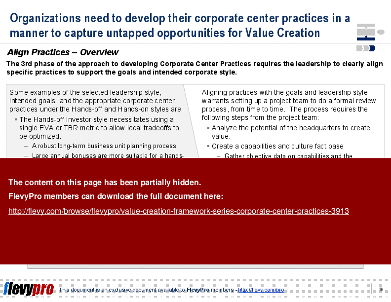 Value Creation Framework Series: Corporate Center Practices (22-slide PPT PowerPoint presentation (PPT)) Preview Image