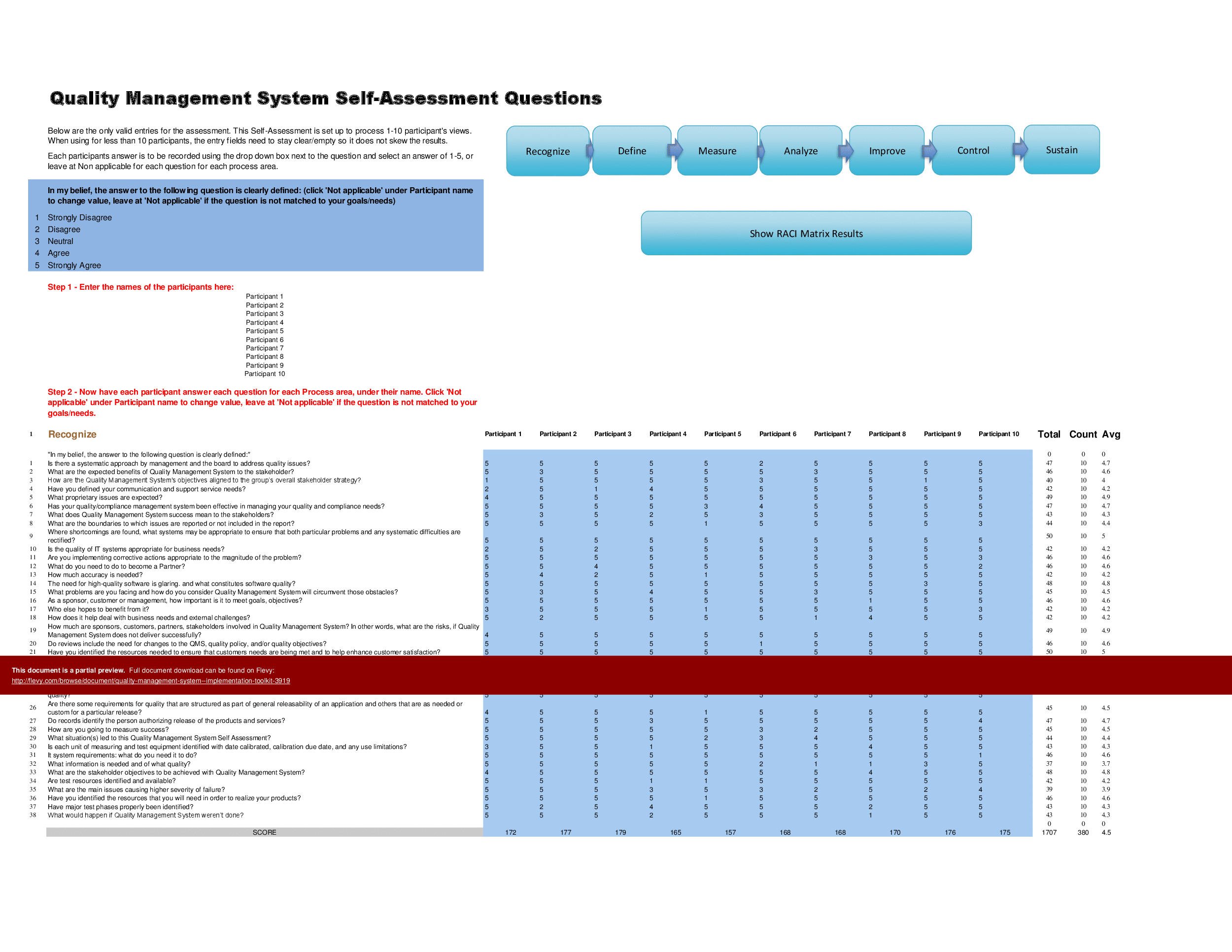 Quality Management System - Implementation Toolkit (Excel workbook (XLSX)) Preview Image