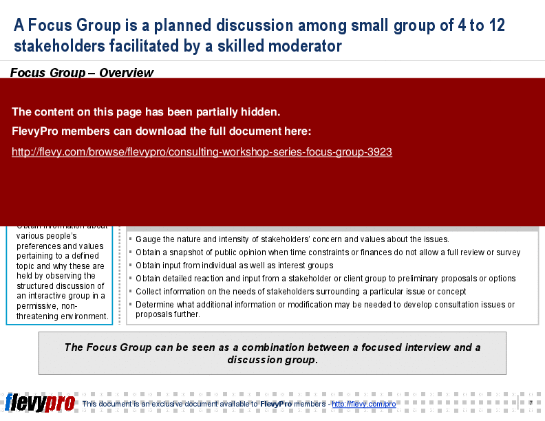 This is a partial preview of Consulting Workshop Series: Focus Group (35-slide PowerPoint presentation (PPT)). Full document is 35 slides. 