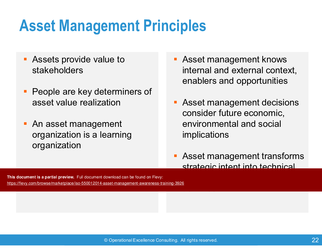 ISO 55001:2014 (Asset Management) Awareness Training (60-slide PPT PowerPoint presentation (PPTX)) Preview Image