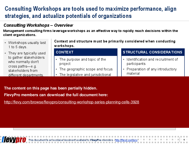 This is a partial preview of Consulting Workshop Series: Planning Cells (31-slide PowerPoint presentation (PPT)). Full document is 31 slides. 