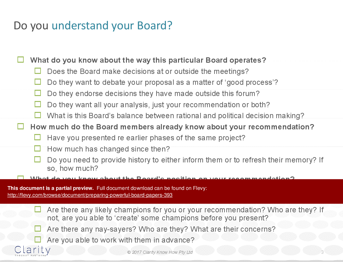 This is a partial preview of Preparing Powerful Board Papers (50-slide PowerPoint presentation (PPTX)). Full document is 50 slides. 