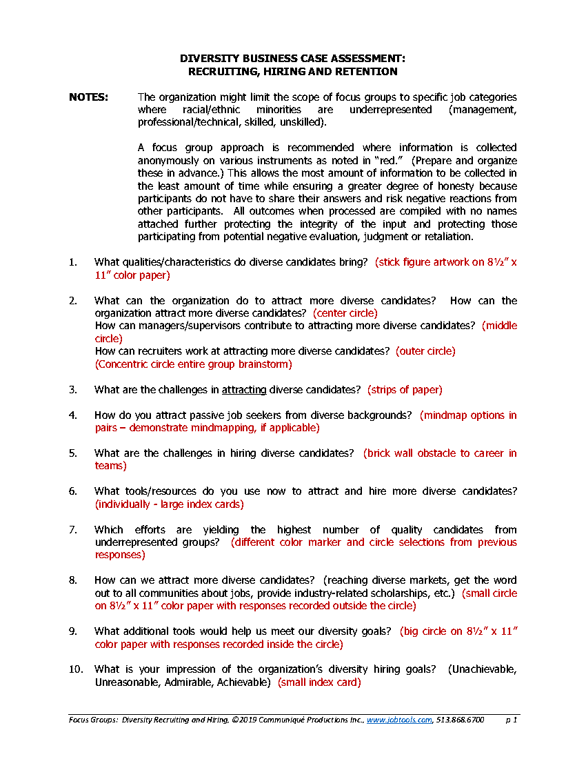 Recruiting, Selection & Retention: Diversity Business Case Assessment (22-page PDF document) Preview Image