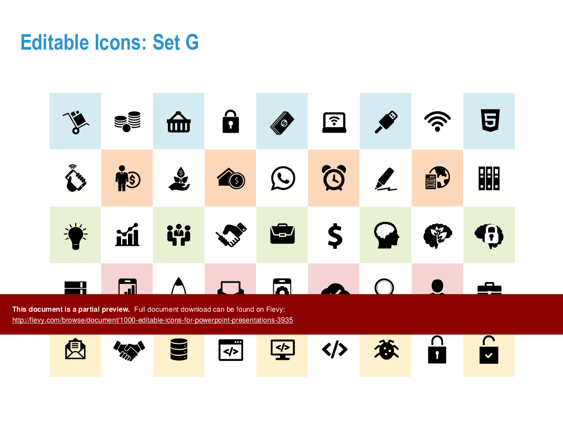 This is a partial preview of 1000+ Editable Icons for PowerPoint Presentations (55-slide PowerPoint presentation (PPTX)). Full document is 55 slides. 
