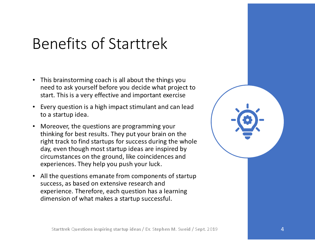 This is a partial preview of Starttrek: 160+ Questions Inspiring Startup Ideas (186-slide PowerPoint presentation (PPTX)). Full document is 186 slides. 