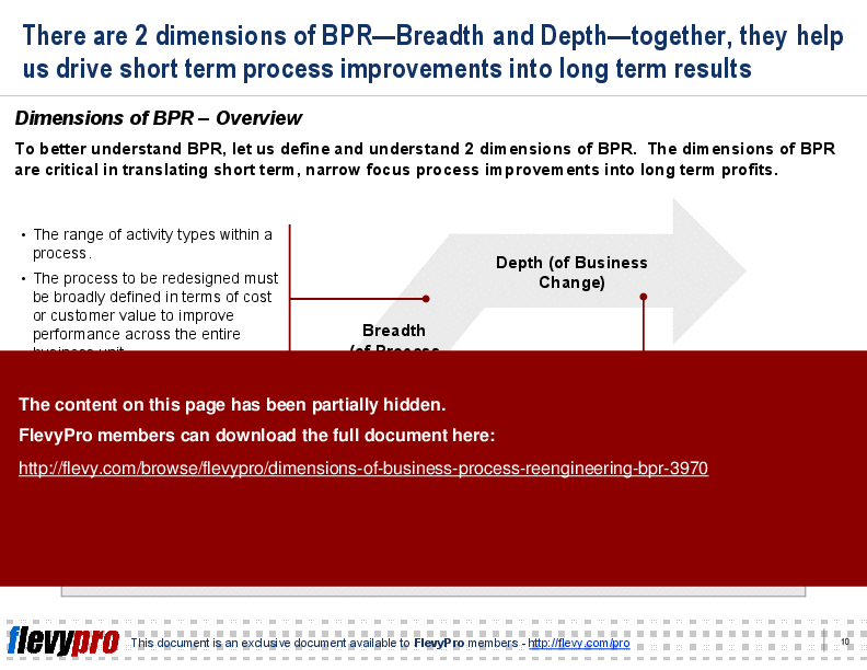 This is a partial preview of Dimensions of Business Process Reengineering (BPR) (22-slide PowerPoint presentation (PPT)). Full document is 22 slides. 