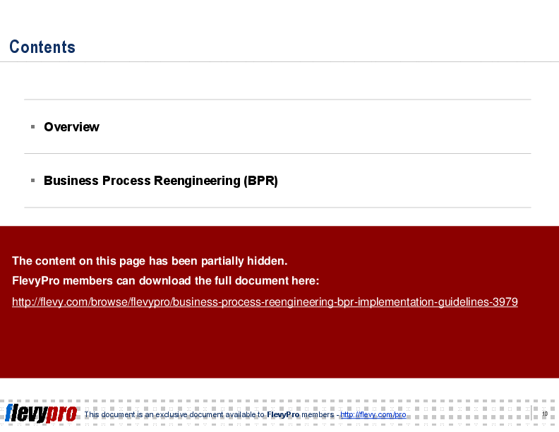 This is a partial preview of Business Process Reengineering (BPR): Implementation Guidelines (25-slide PowerPoint presentation (PPT)). Full document is 25 slides. 