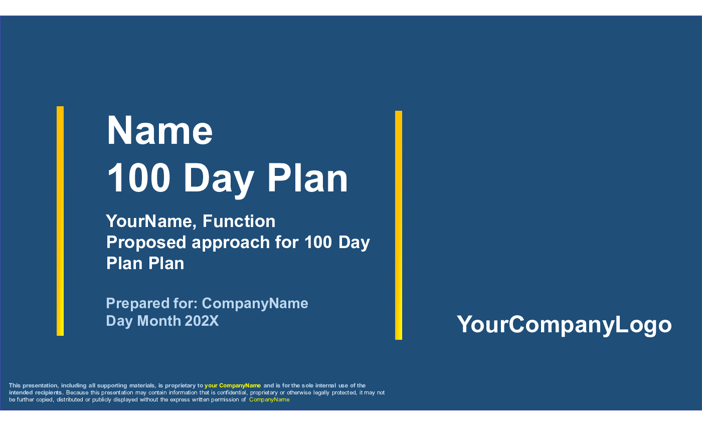This is a partial preview of 100 Day Plan Template (10-slide PowerPoint presentation (PPTX)). Full document is 10 slides. 