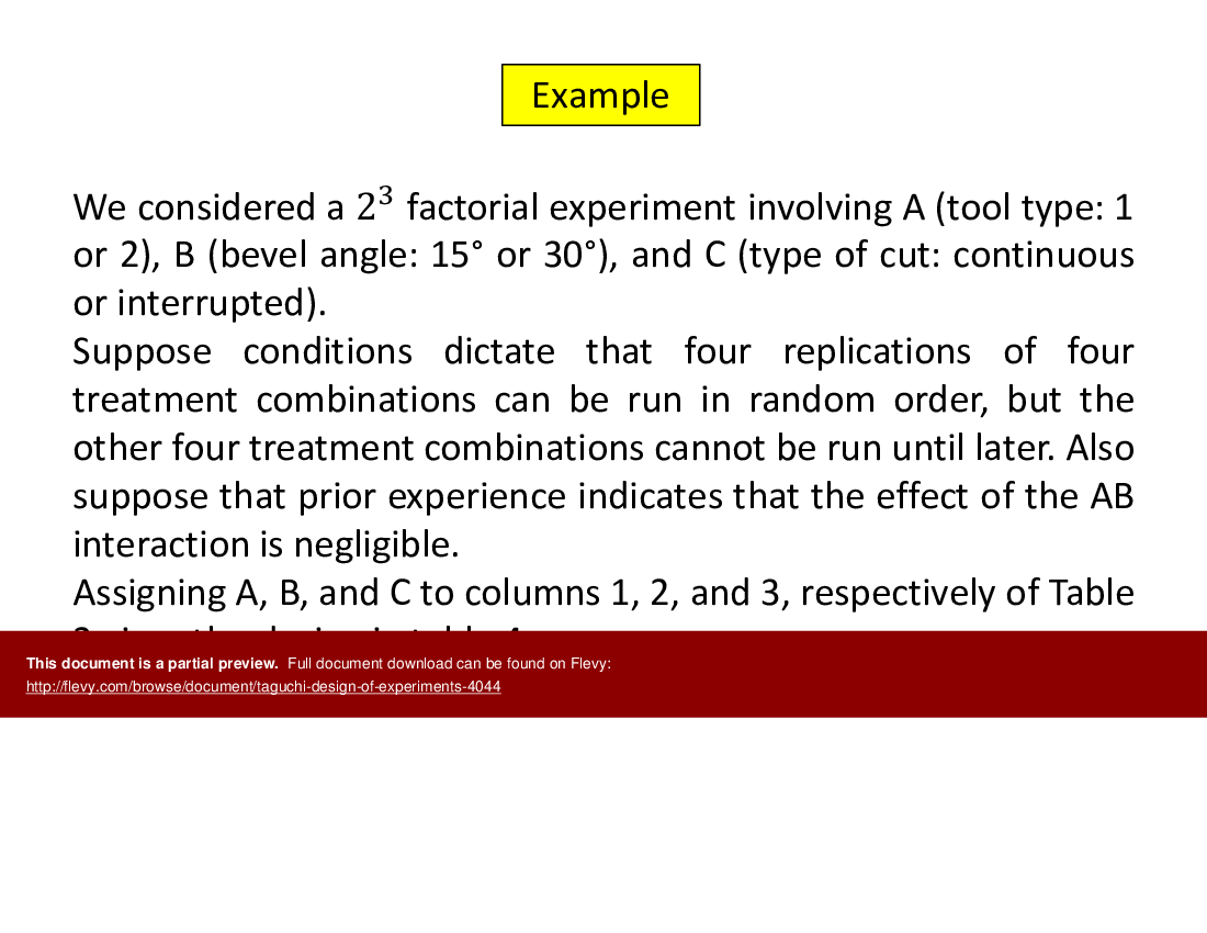 This is a partial preview of Taguchi Design of Experiments (63-slide PowerPoint presentation (PPTX)). Full document is 63 slides. 