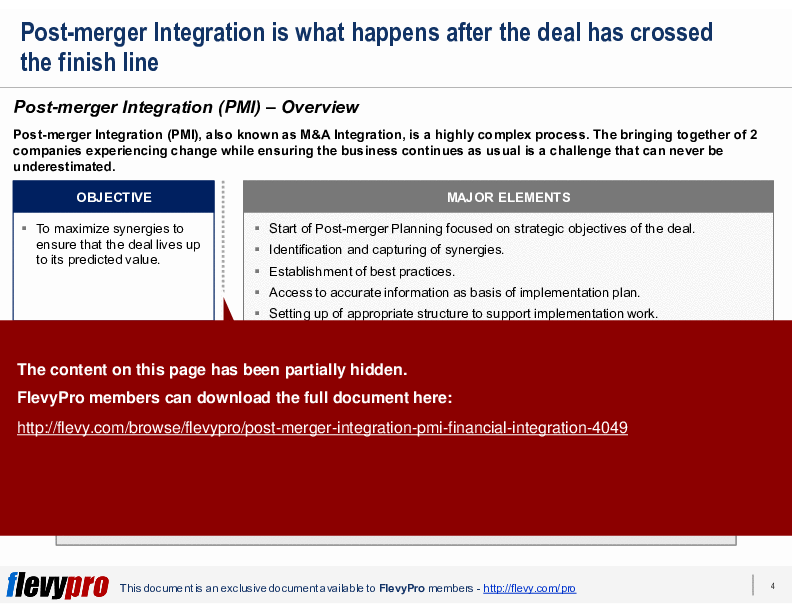 This is a partial preview of Post-merger Integration (PMI): Financial Integration (22-slide PowerPoint presentation (PPTX)). Full document is 22 slides. 