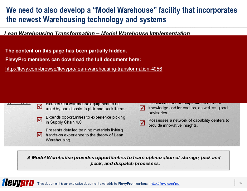 This is a partial preview of Lean Warehousing Transformation (27-slide PowerPoint presentation (PPTX)). Full document is 27 slides. 