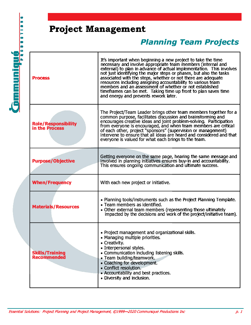This is a partial preview of Planning Team Projects Guidelines and Template (9-page PDF document). Full document is 9 pages. 
