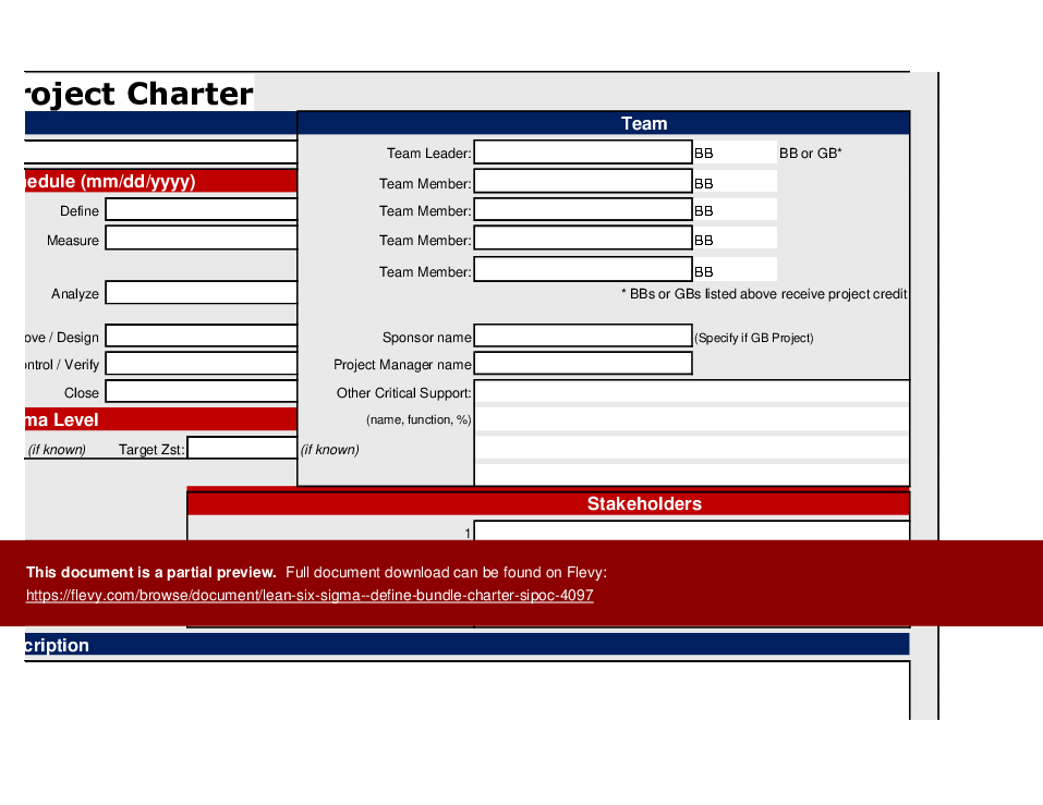 Lean Six Sigma - Define Bundle (Charter, SIPOC) (Excel template (XLSX)) Preview Image