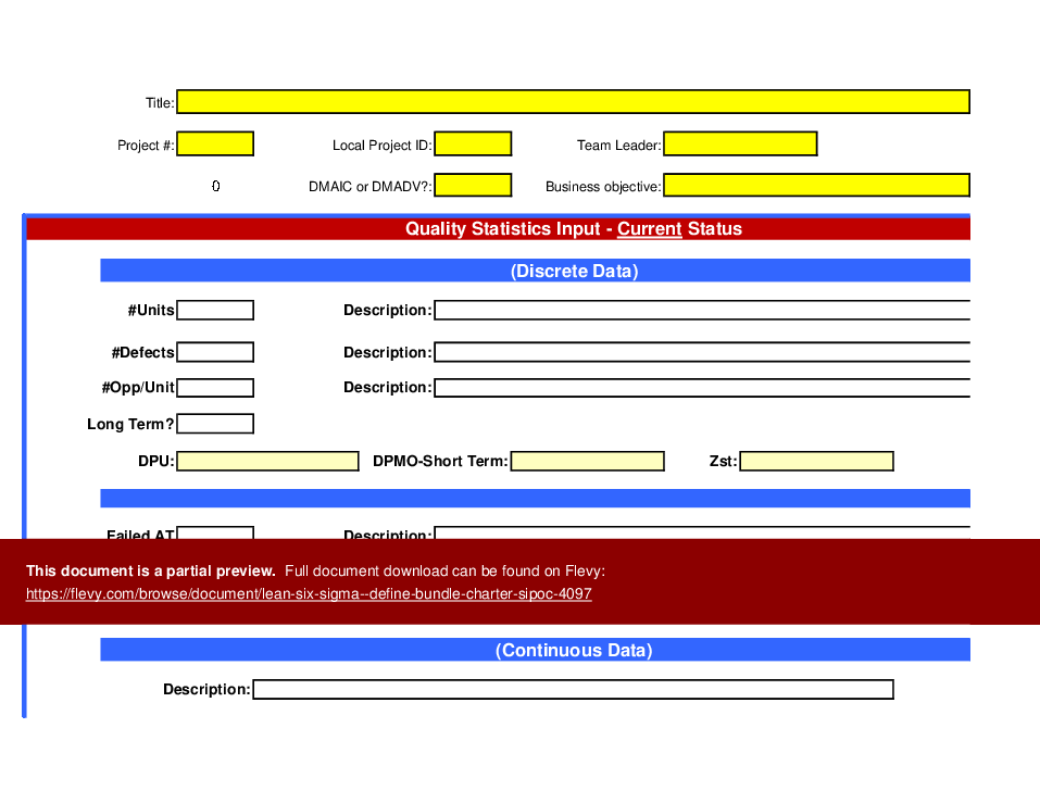 Lean Six Sigma - Define Bundle (Charter, SIPOC) (Excel template (XLSX)) Preview Image