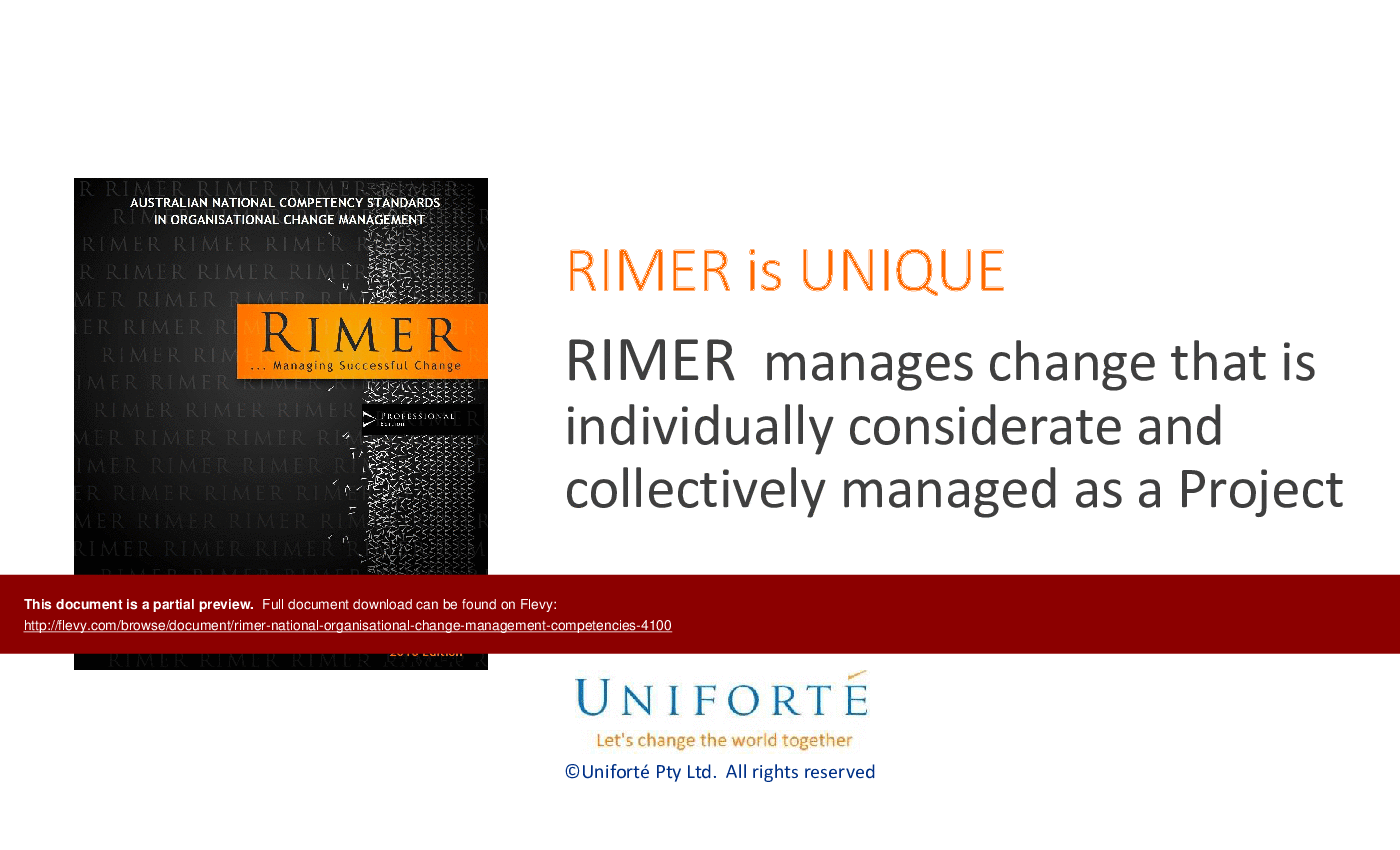 This is a partial preview of RIMER National Organisational Change Management Competencies (95-slide PowerPoint presentation (PPTX)). Full document is 95 slides. 