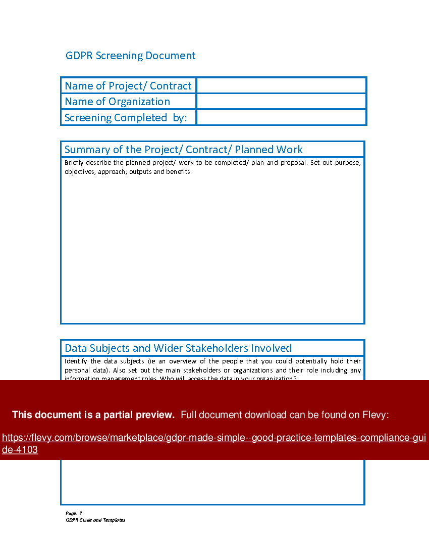 GDPR Made Simple - Good Practice Templates/Compliance Guide (23-page Word document) Preview Image
