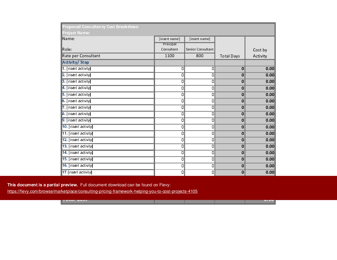 Consulting Pricing Framework: Helping You to Cost Projects (Excel template (XLSX)) Preview Image