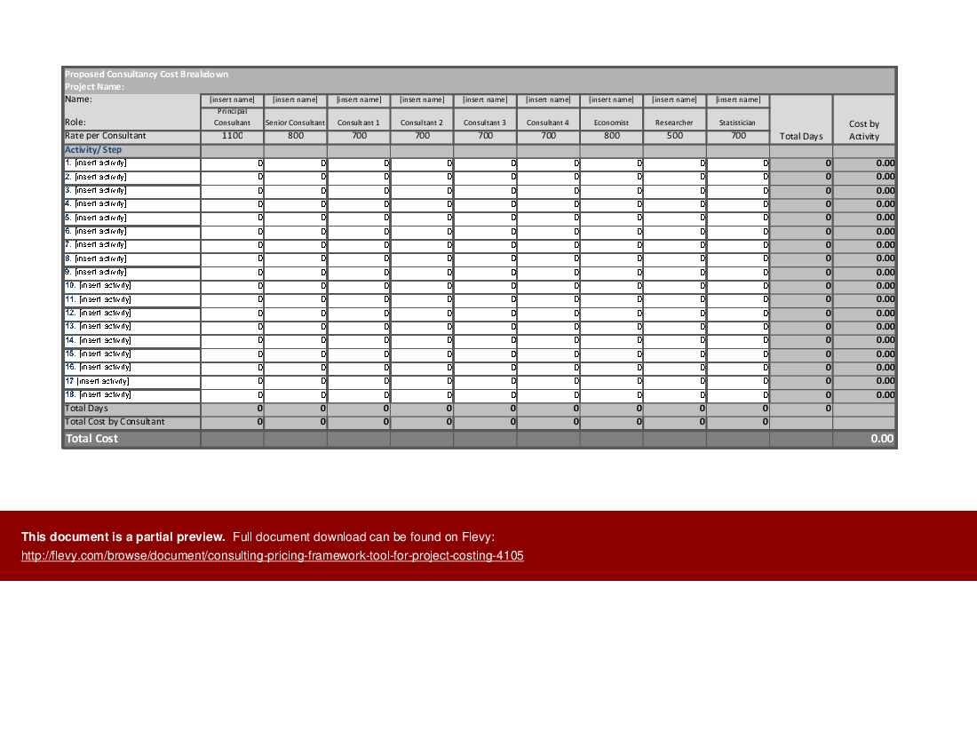 Consulting Pricing Framework: Helping You to Cost Projects (Excel template (XLSX)) Preview Image