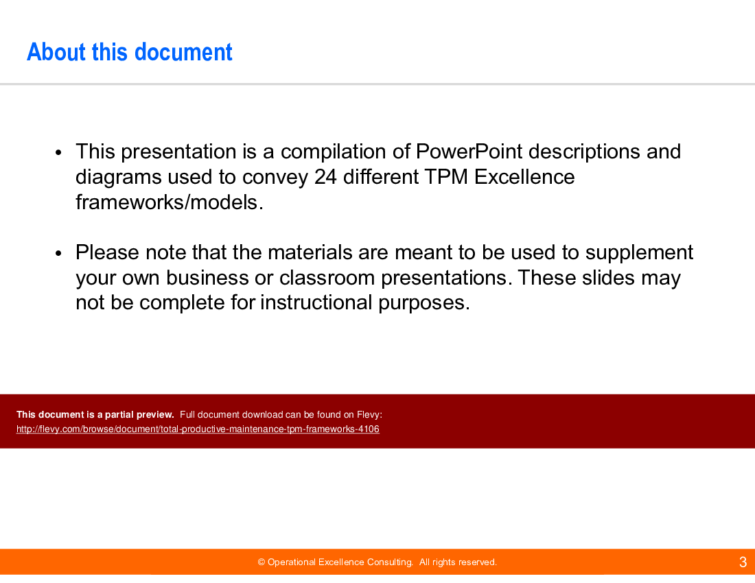 This is a partial preview of Total Productive Maintenance (TPM) Frameworks (85-slide PowerPoint presentation (PPTX)). Full document is 85 slides. 