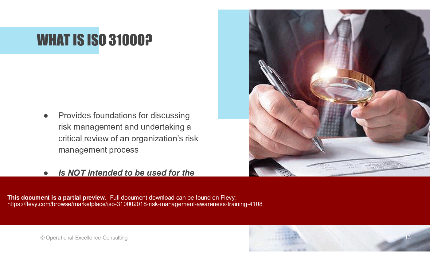 This is a partial preview of ISO 31000:2018 (Risk Management) Awareness Training (61-slide PowerPoint presentation (PPTX)). Full document is 61 slides. 