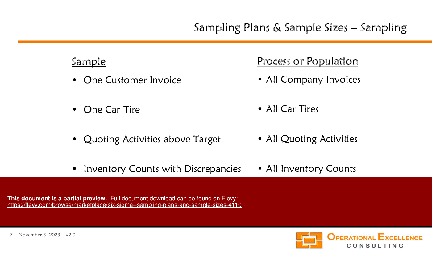 This is a partial preview of Six Sigma - Sampling Plans & Sample Sizes (120-slide PowerPoint presentation (PPTX)). Full document is 120 slides. 