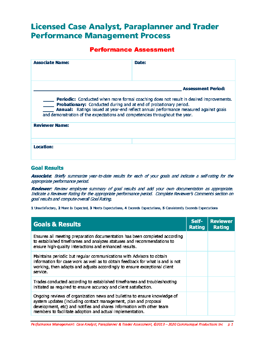 This is a partial preview of Licensed Case Analyst, Paraplanner & Trader Performance Assessment (6-page PDF document). Full document is 6 pages. 
