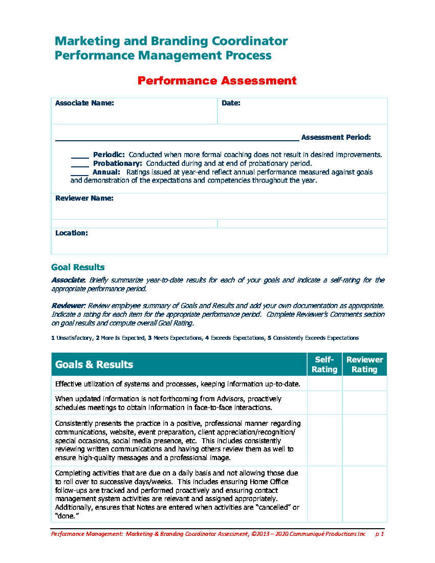This is a partial preview of FAS Marketing & Branding Coordinator Performance Assessment (6-page PDF document). Full document is 6 pages. 