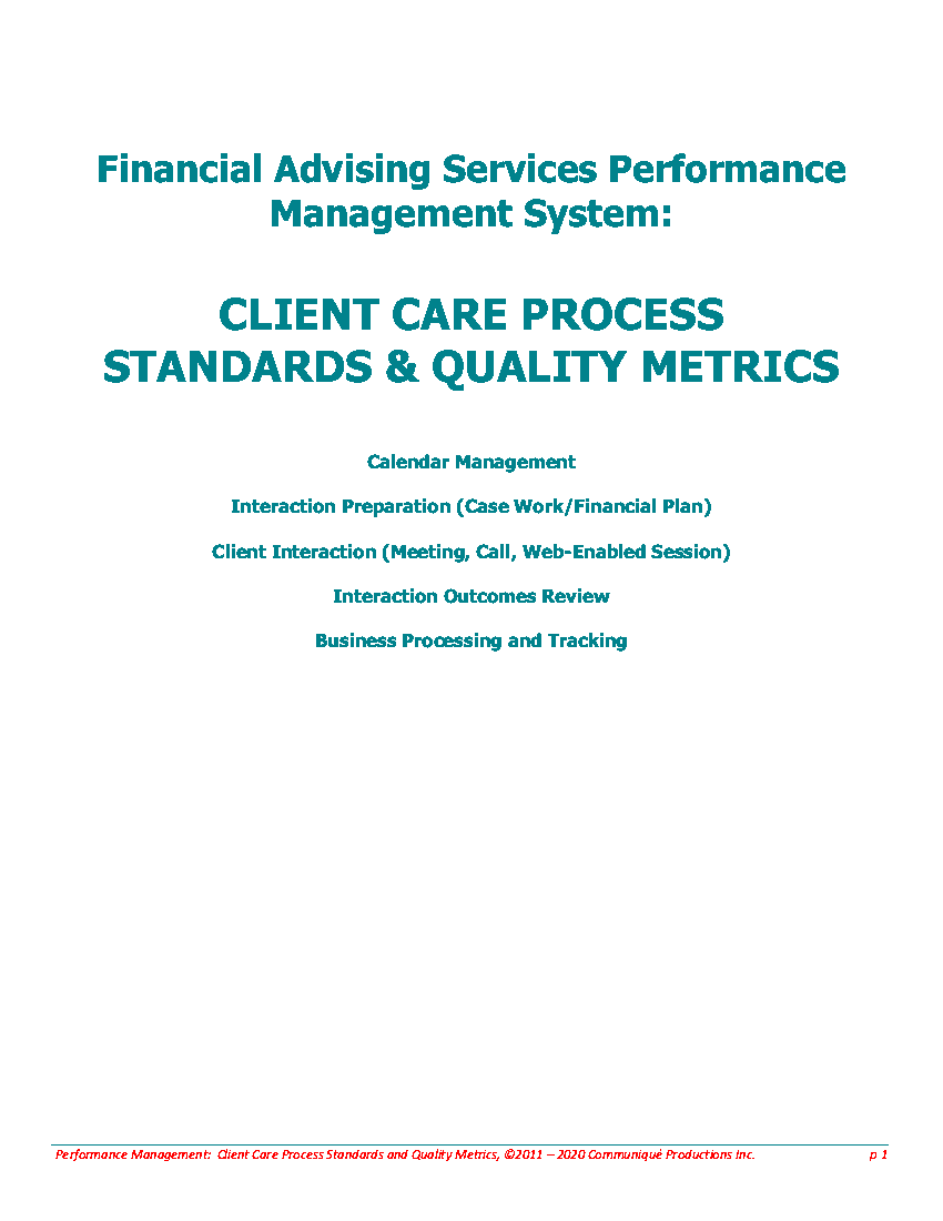 FAS Client Care Process Standards and Quality Metrics