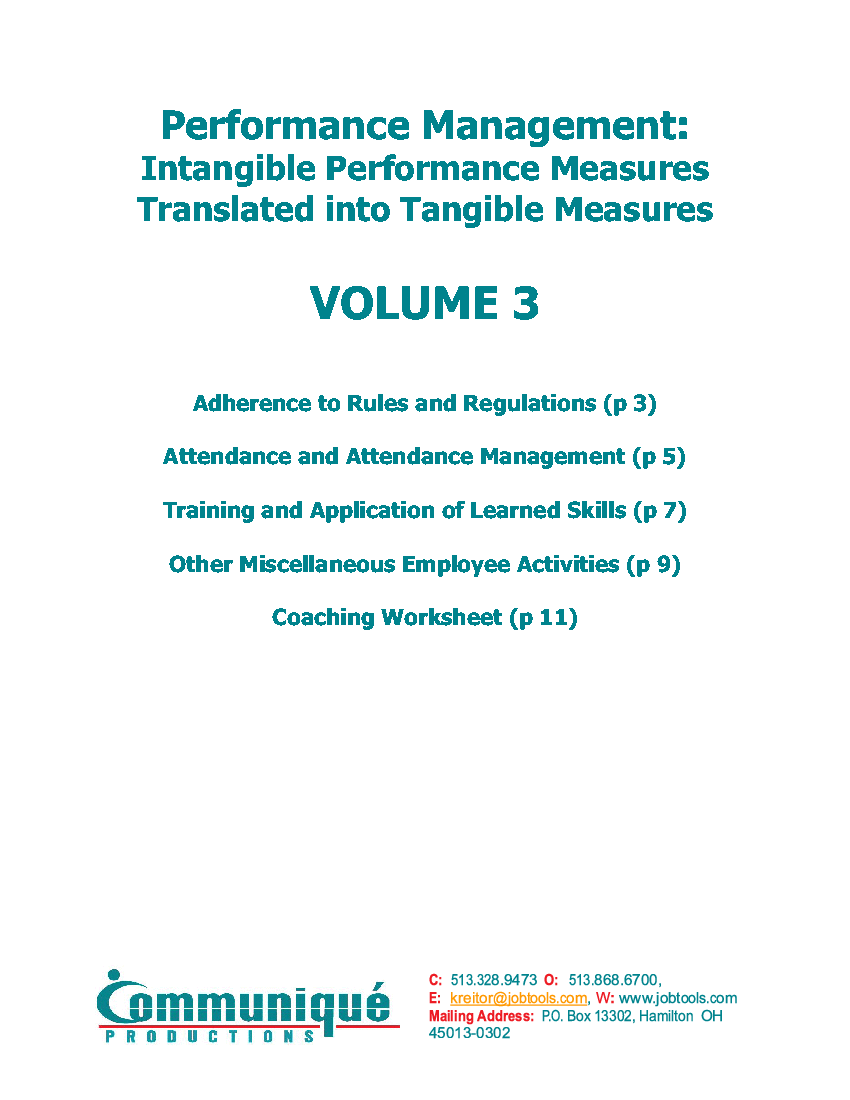 Translating Intangible to Tangible Performance: Volume 3
