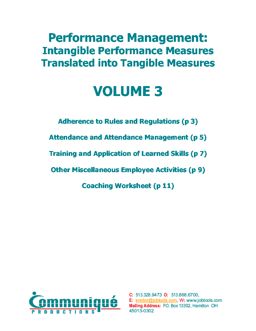 Translating Intangible to Tangible Performance: Volume 3 (12-page PDF document) Preview Image