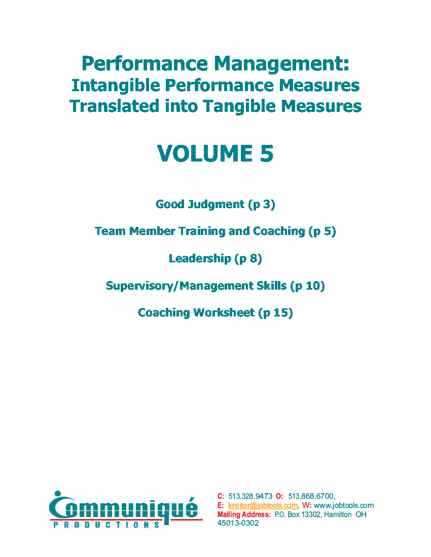 Translating Intangible to Tangible Performance: Volume 5 (16-page PDF document) Preview Image