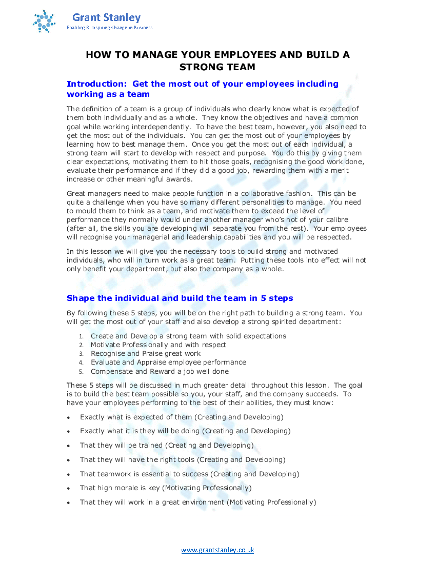 Lesson 3 - How to Manage Your Employees and Build a Strong Team (41-page Word document) Preview Image