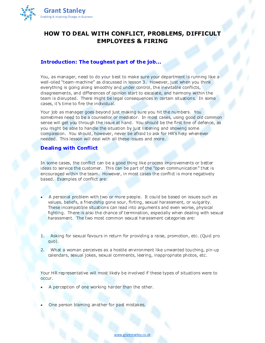 Lesson 5 - How to Deal with Conflict, Problems, Difficult Employees, & Firing (20-page Word document) Preview Image