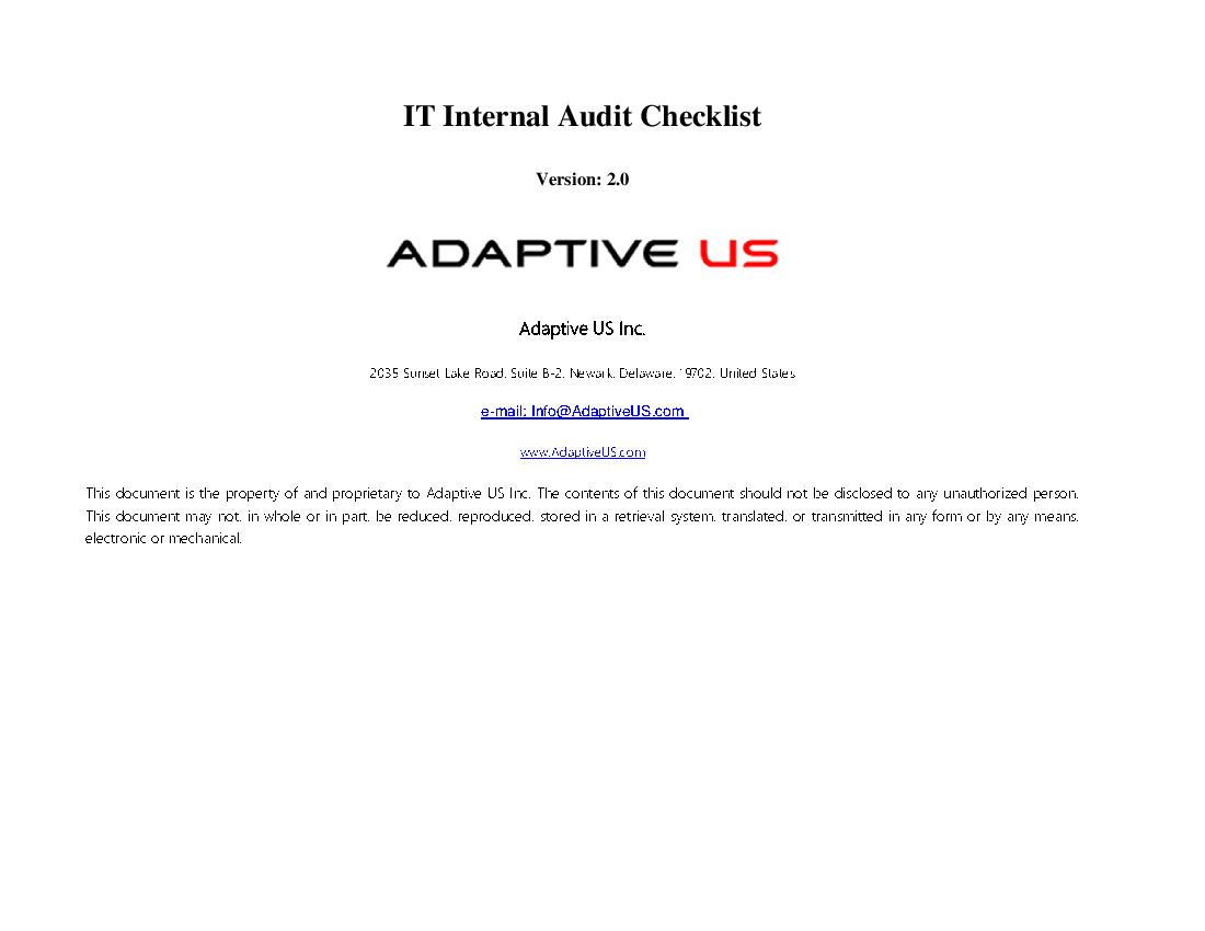 Information Technology Internal Audit Checklist (Excel template (XLS)) Preview Image