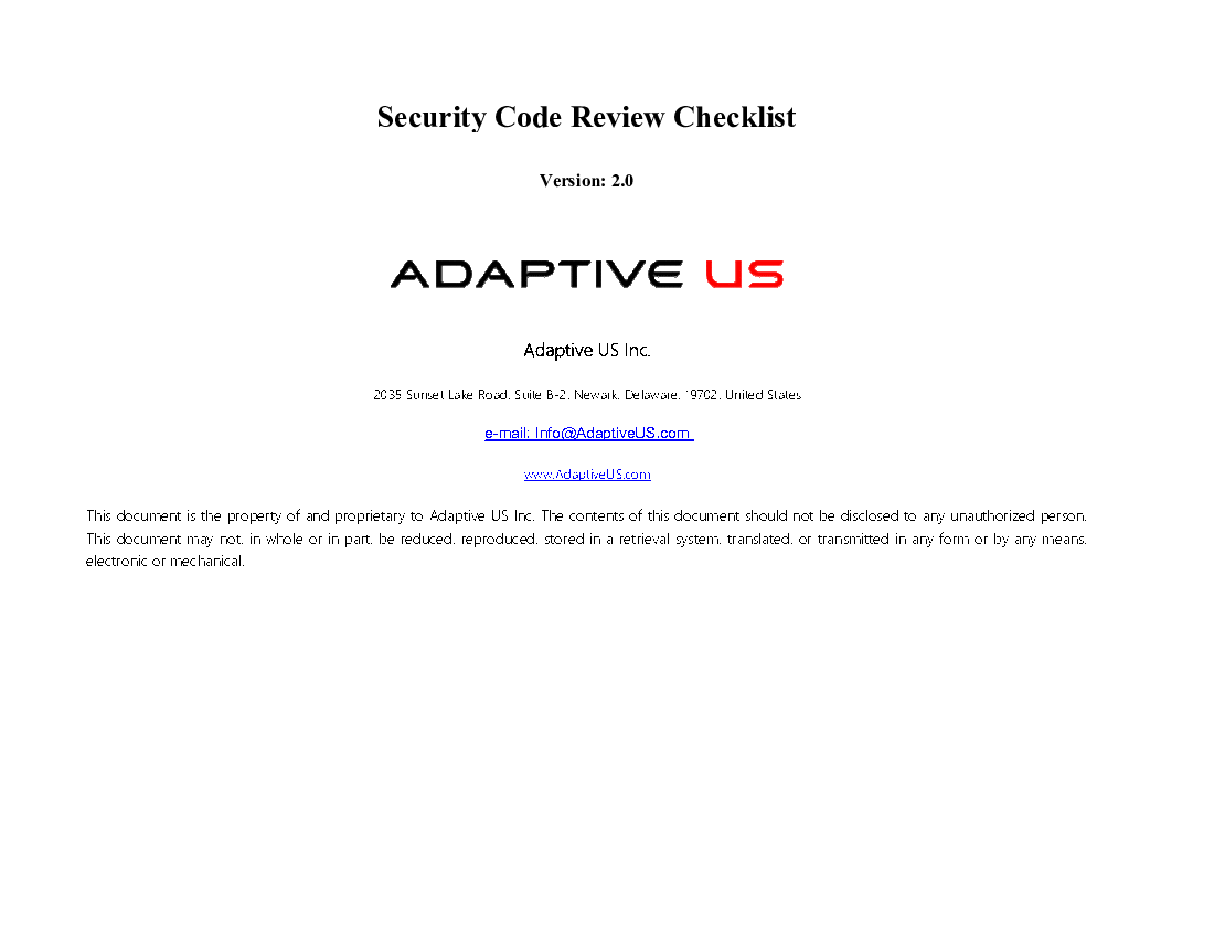 Security Code Review Checklist