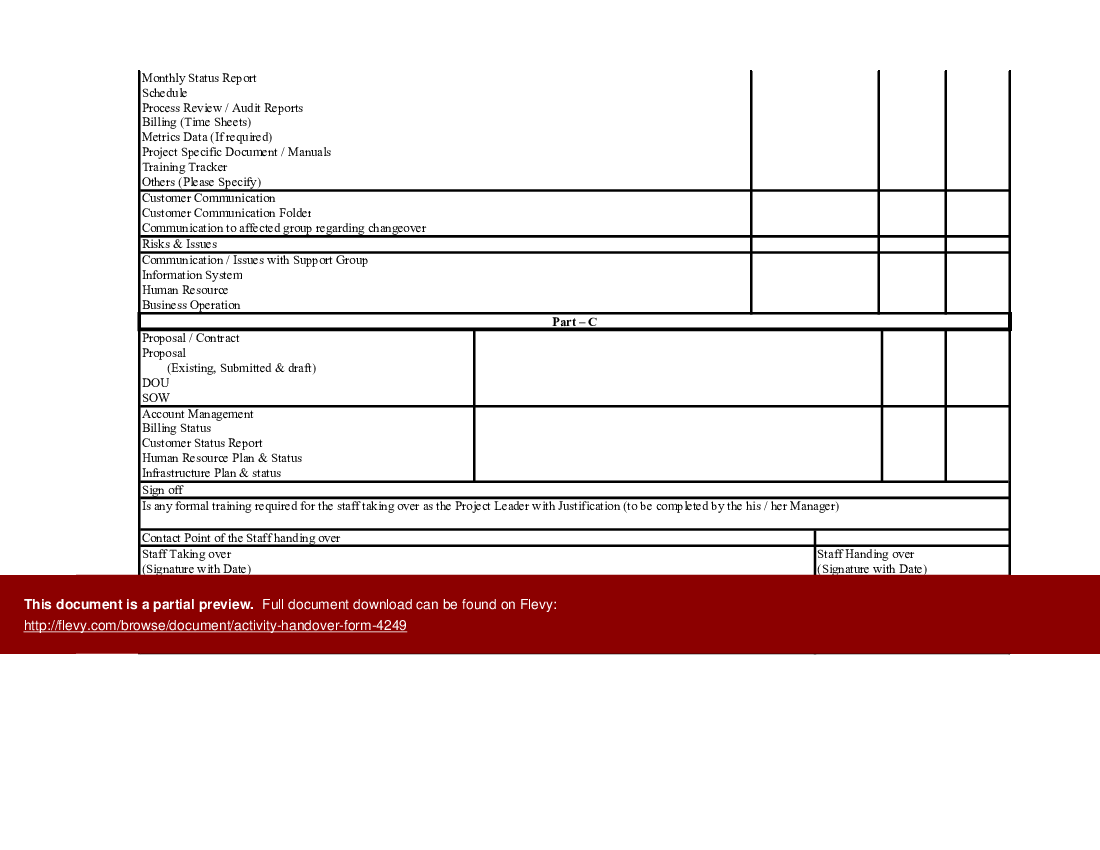 Activity Handover Form (Excel template (XLS)) Preview Image