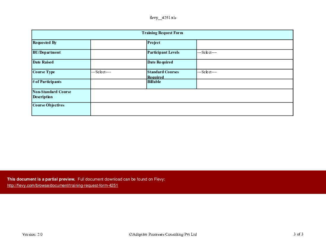 Training Request Form (Excel template (XLS)) Preview Image